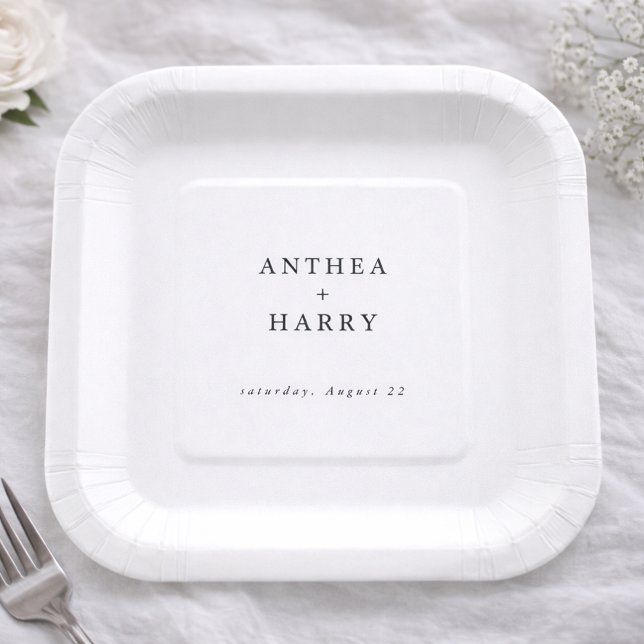 Modern Serif Black White Wedding Paper Plate (Creator Uploaded)