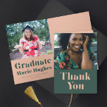 Modern Serif Blush and Green Graduation Thank You  Card<br><div class="desc">Simple photo thank you,  colors are editable. Graduation announcement inside.  Choose a color for the background on front and the inside,  add more photos.</div>