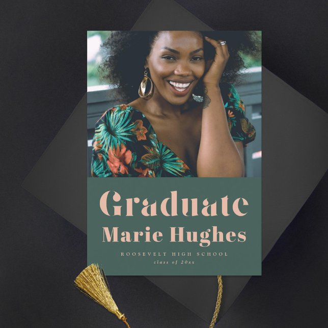 Modern Serif Blush Green Grad Photo Announcement (Creator Uploaded)
