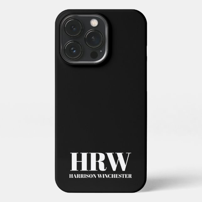 Modern serif initials monogram name black white iPhone case (Back)