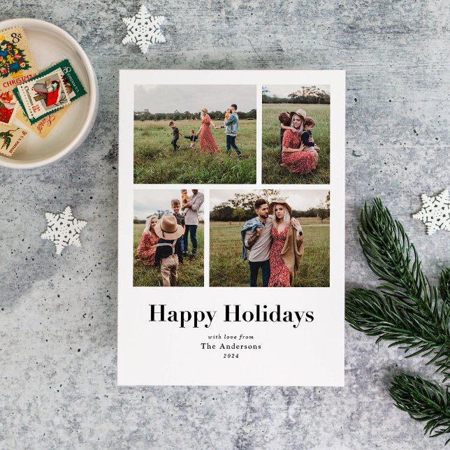 Modern Serif Multiple Photo Happy Holidays Holiday Card (Creator Uploaded)