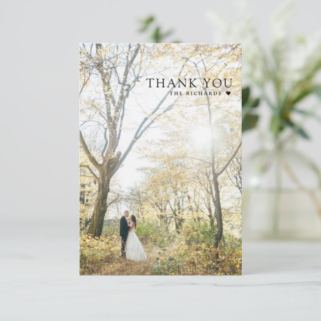 Modern Serif Thank You Wedding Photo Card (Standing Front)