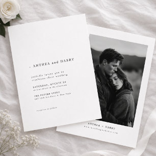 Modern Serif Typography Black and White Wedding Invitation