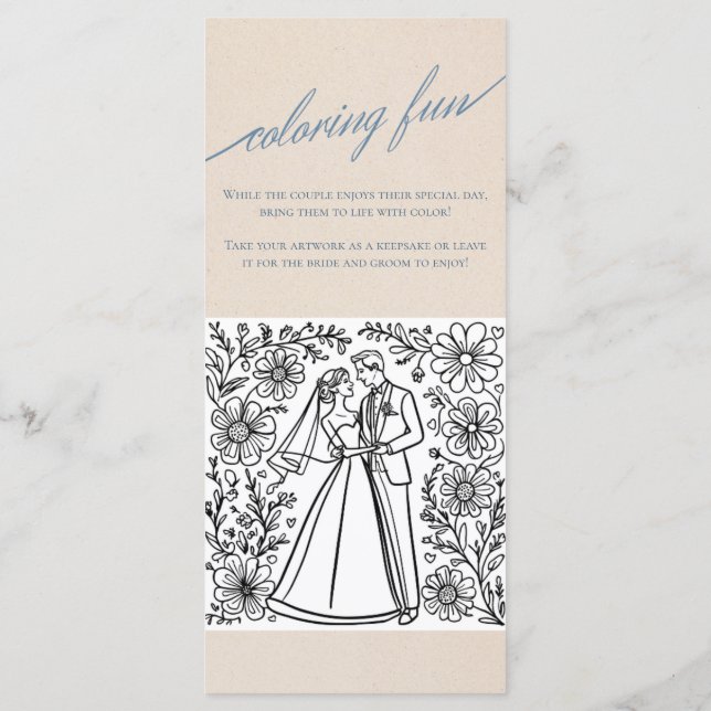 Modern Serif Wedding Menu with Coloring Page (Back)