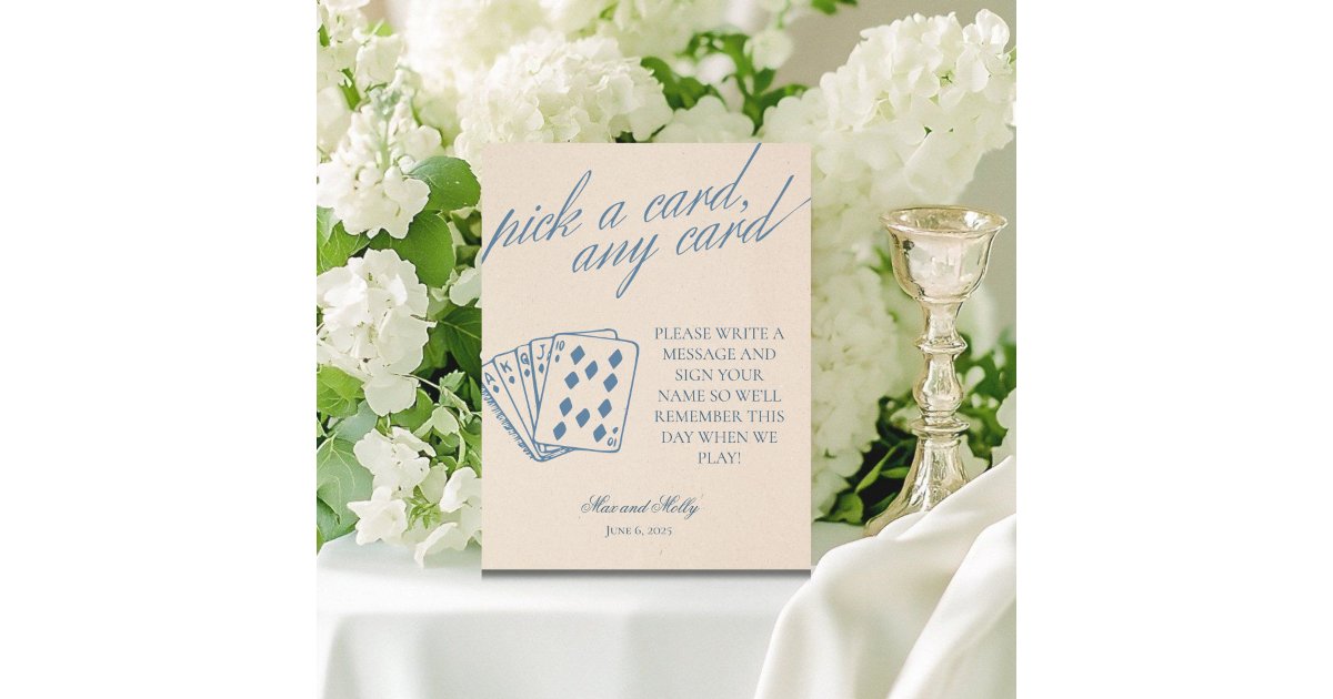 Modern Serif Wedding Playing Cards Pedestal Sign | Zazzle