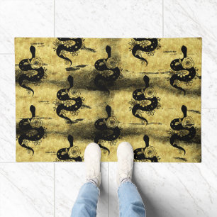Modern Serpant Black Gold Snake Floral Doormat