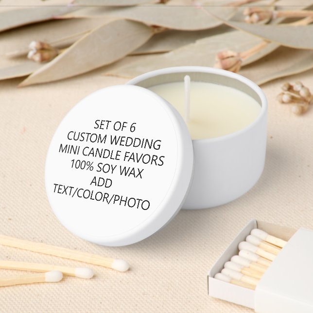 Modern Set of 6 Personalized 100% Soy Wax Wedding Mini Candle Favors (Insitu)