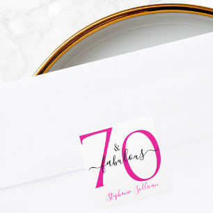 Modern Seven and Fabulous Pink 70th Birthday Party Square Sticker