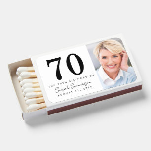Modern Seventy Black White Photo 70th Birthday Matchboxes