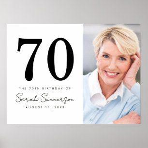 Modern Seventy Black White Photo 70th Birthday Poster
