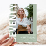 Modern SEVENTY Photo 70th Birthday Party Invitation<br><div class="desc">Modern 70th Birthday Invitation - Design features a sage green background that can be changed to any color,  a portrait photograph,  the text 'SEVENTY' in bold white font and an elegant birthday party template that can easily be personalized. Stylish,  trendy and perfect for any age!</div>
