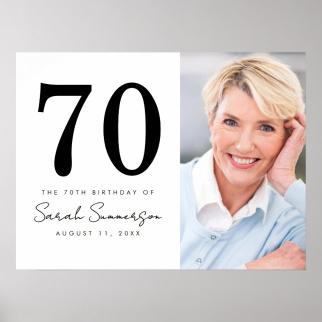 Modern Seveny Black White Photo 70th Birthday Poster (Front)