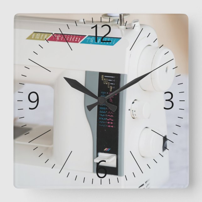 Modern sewing machine square wall clock (Front)