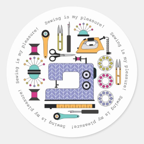 Modern Sewing Supplies and Tools Pattern Classic Round Sticker