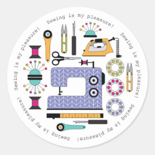 Modern Sewing Supplies and Tools Pattern Classic Round Sticker