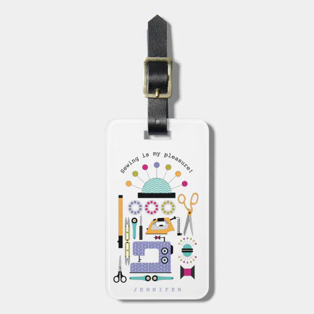 Modern Sewing Supplies and Tools Pattern Luggage Tag (Front Vertical)