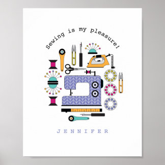 Modern Sewing Supplies and Tools Pattern Poster