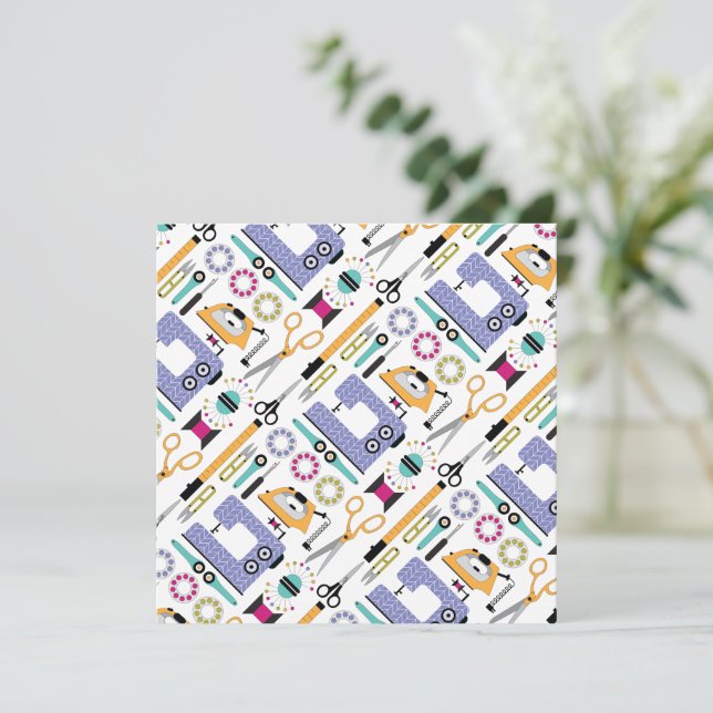 Modern Sewing Supplies and Tools Pattern Thank You Card (Standing Front)