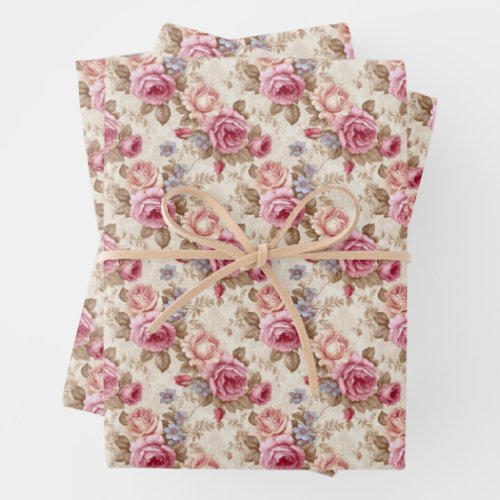 Modern shabby chic magenta ivory French roses Wrapping Paper Sheets
