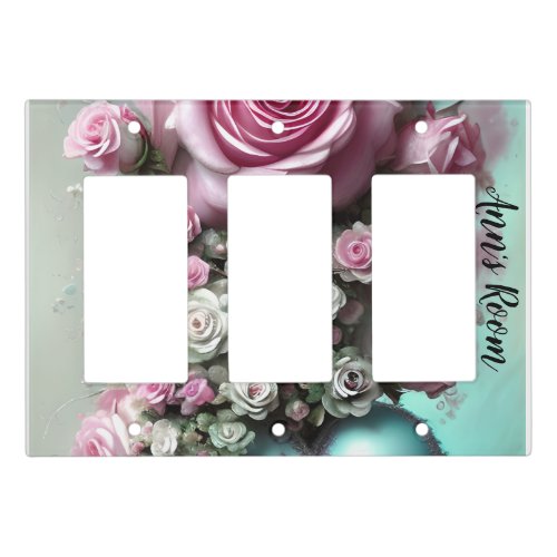 Modern Shabby Chic with Pink Roses and Heart Light Light Switch Cover