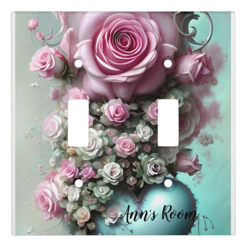 Modern Shabby Chic with Pink Roses and Heart Light Switch Cover
