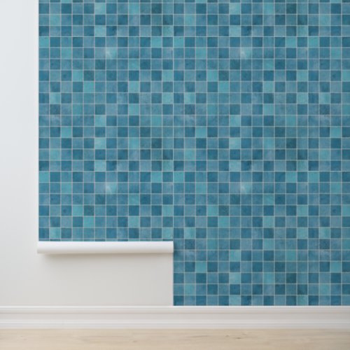 Modern Shades of Blue Ceramic Tile Mosaic Bathroom Wallpaper