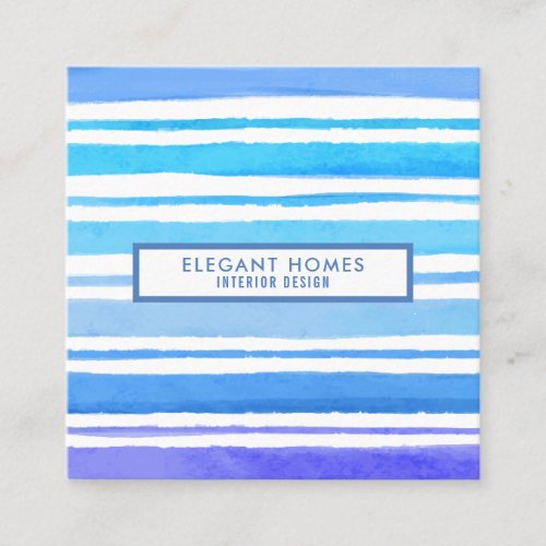 Modern Shades of Blue Watercolour Stripes Square Square Business Card