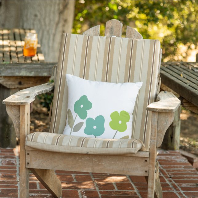 Modern Shades of Green Retro Floral Blooms  Outdoor Pillow (Chair)