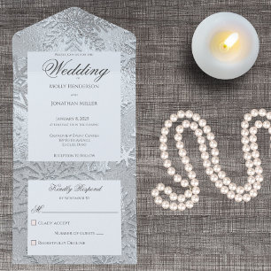 Modern Shades of Ice Blue Snowflake All In One Invitation