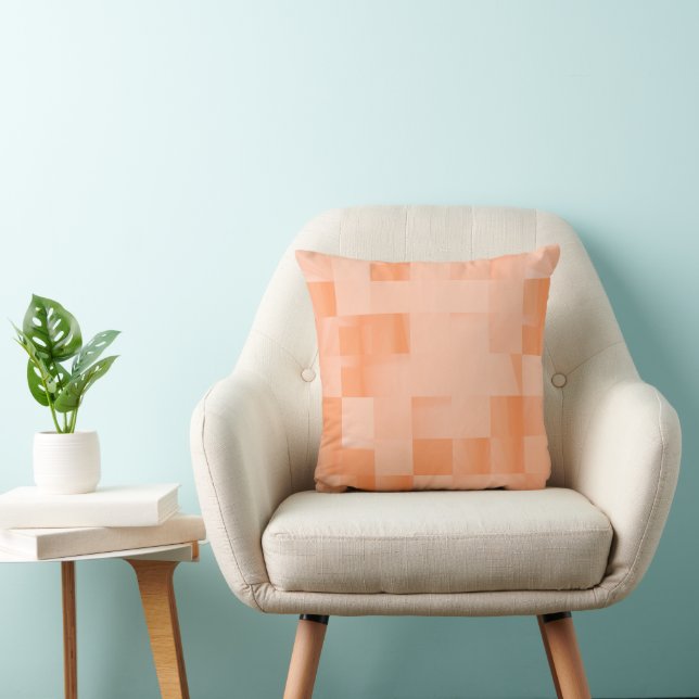 Modern Shades of Orange and Peach Fuzz Squares Throw Pillow (Chair)