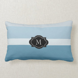 Modern shades teal blue stripes monogram family lumbar pillow