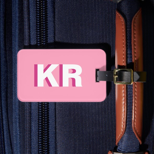 Modern Shadow Monogram Pink Personalized Luggage Tag (Front Insitu 4)