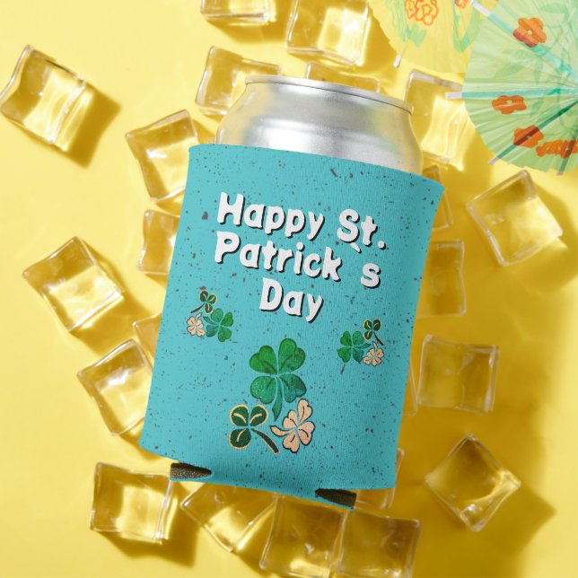 Modern Shamrock Clover Happy St. Patrick`s Day  Can Cooler (In Situ Summer)