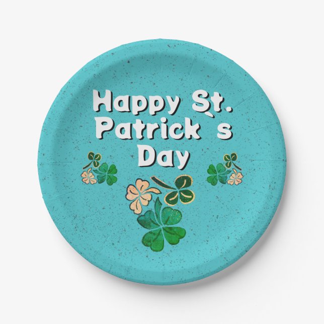 Modern Shamrock Clover Happy St. Patrick`s Day  Paper Plates (Front)