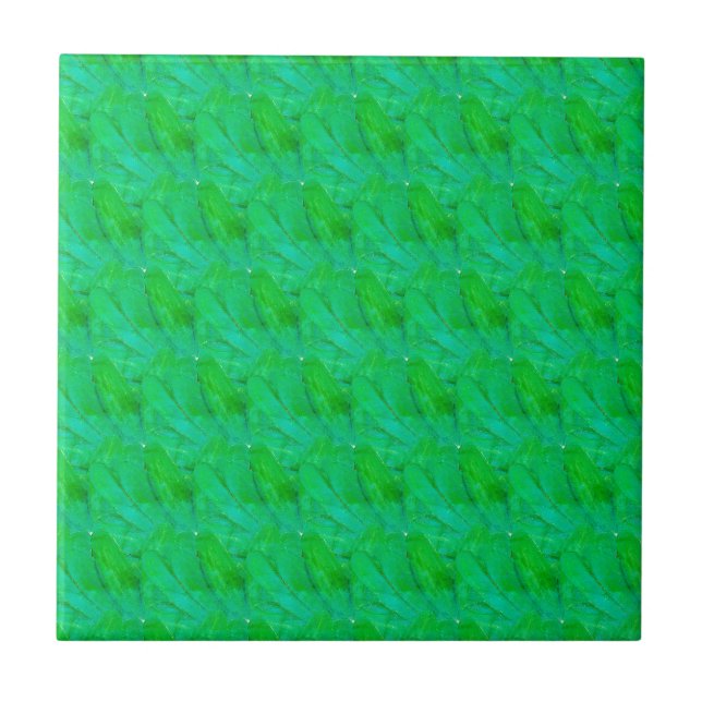 Modern Shamrock Green Abstract Botanical Pattern  Ceramic Tile (Front)