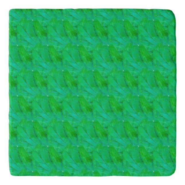 Modern Shamrock Green Abstract Botanical Pattern  Trivet (Front)