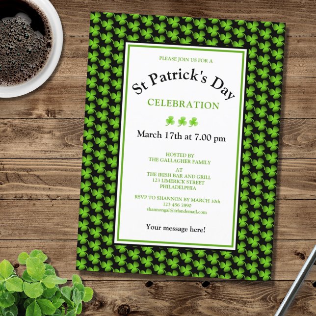 Modern Shamrock St Patrick's Day Party Invitation Postcard (Creator Uploaded)