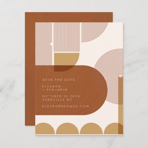 Modern Shapes and Line in Terracotta and Gold Save The Date