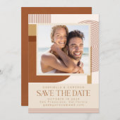 Modern Shapes and Line Terracotta Photo Wedding Save The Date (Front/Back)