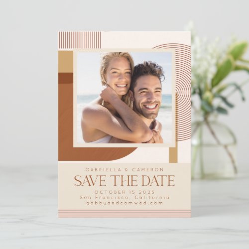 Modern Shapes and Line Terracotta Photo Wedding Save The Date