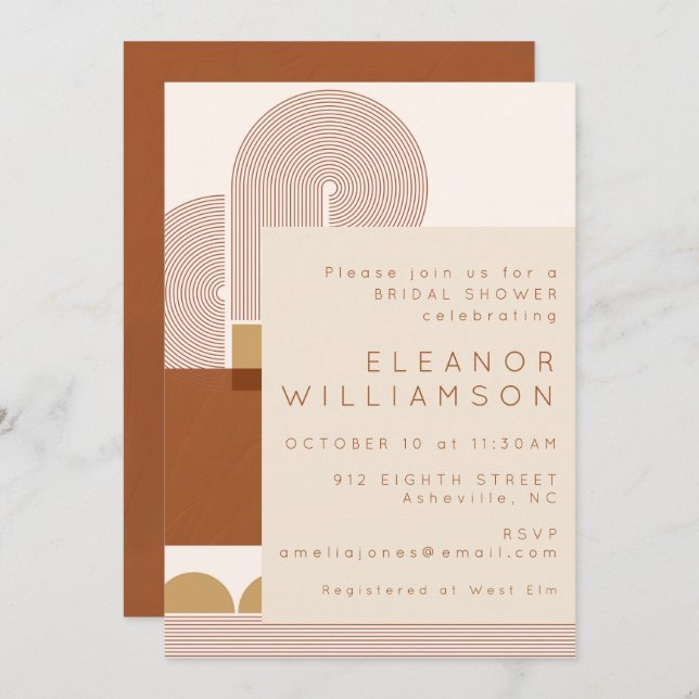 Modern Shapes and Lines Terracotta Bridal Shower Invitation (Front/Back)