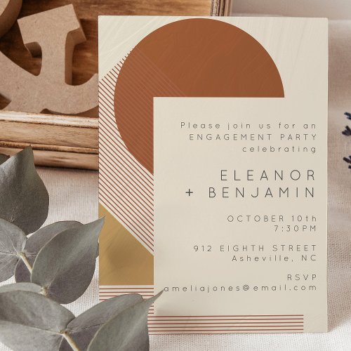 Modern Shapes Lines Copper Gold Engagement Party Invitation