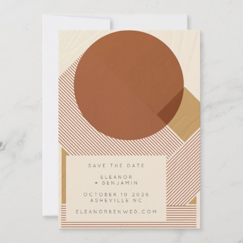 Modern Shapes Lines Copper Gold Wedding Save The Date