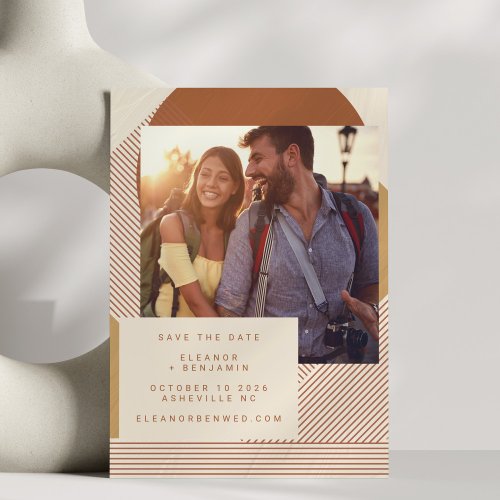 Modern Shapes Lines Terracotta Photo Wedding Save The Date