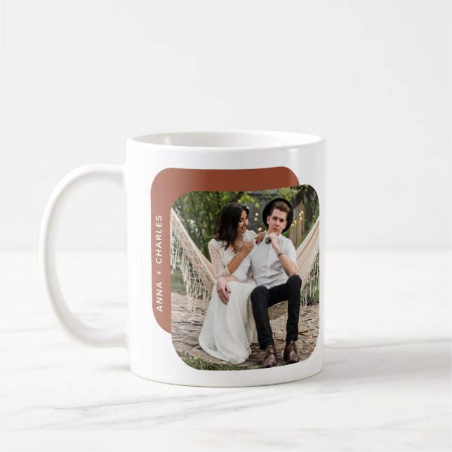 Modern Shapes Newlywed Two Photo Wedding Date Coffee Mug (Left)