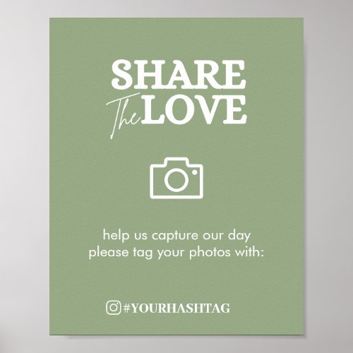 Modern Share The Love Hashtag Sage Green Poster