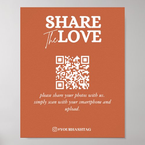 Modern Share The Love QR Code Terracotta  Poster