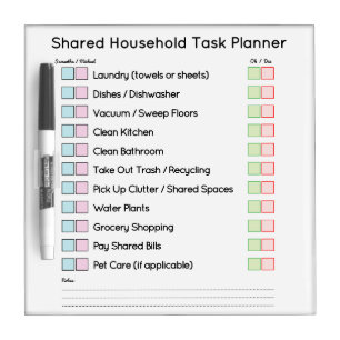 Modern Shared Household Task Planner Dry Erase Board