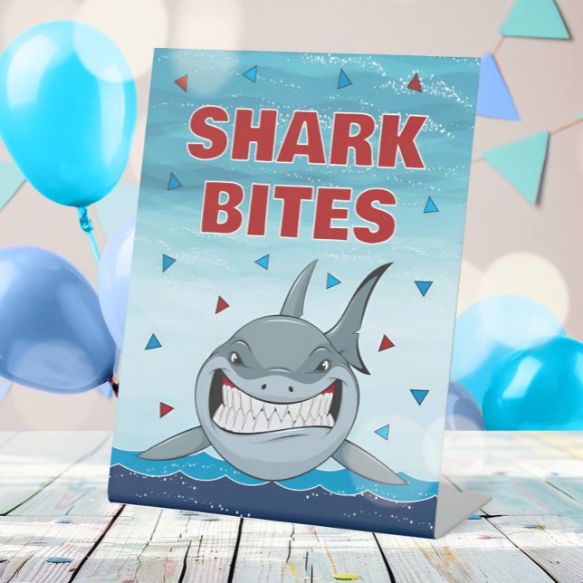 Modern Shark Boys Birthday Ocean Food Pedestal Sign (Creator Uploaded)