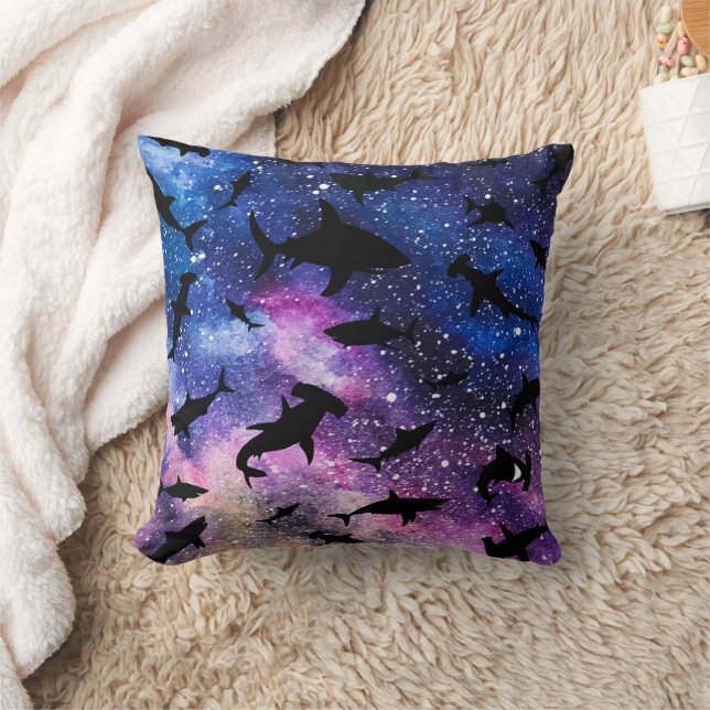 Modern Shark fish gradient colorful galaxy Space Throw Pillow (Blanket)